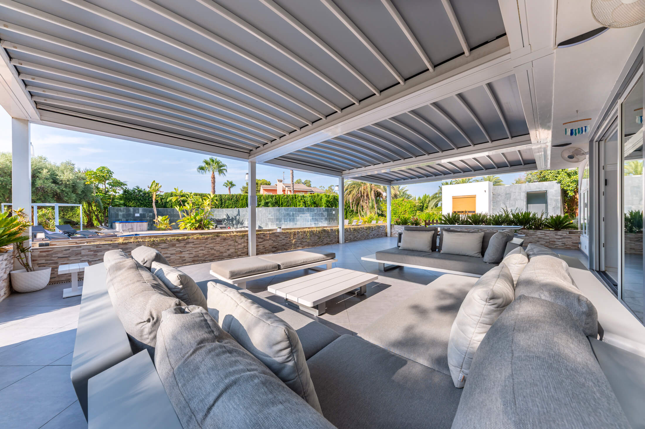Terrace with stunning pool views